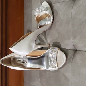 Badgley Mischka White Satin Heels